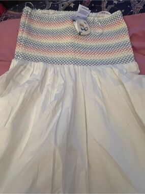 Abercrombie & Fitch White Smocked Strapless Dress with Pastel Accents